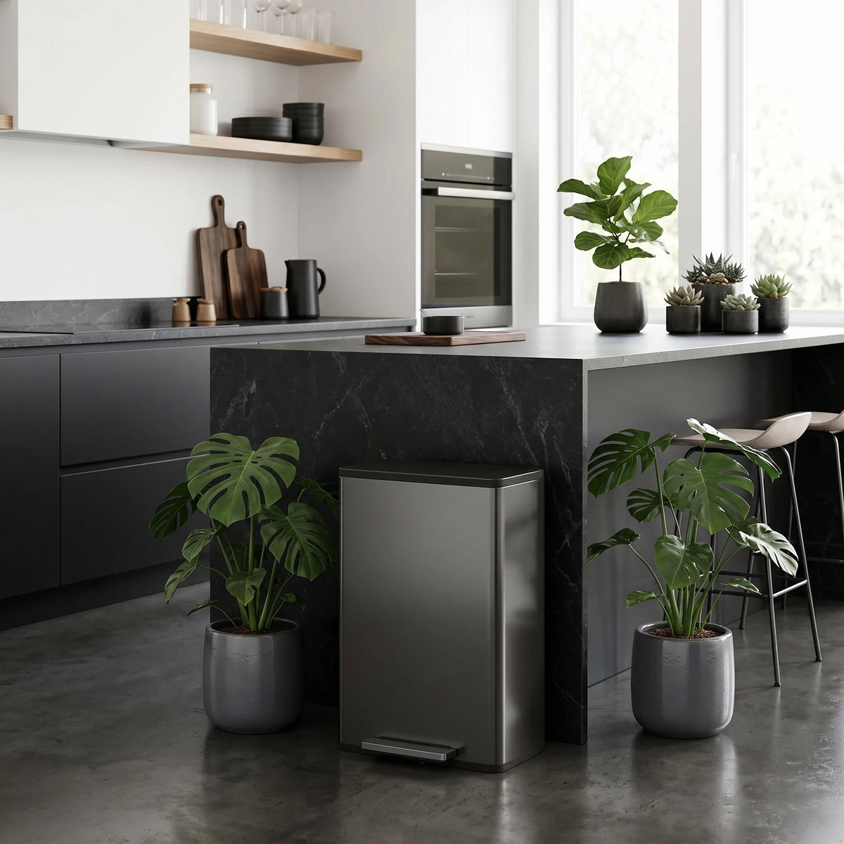 45L Pedal Kitchen Bin with Soft-Close Stay-Open Lid and Inner Bucket, Black