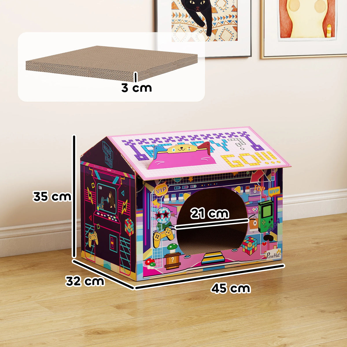Cardboard Cat House with Scratching Board and Catnip Arcade Design Tool Free Foldable Cat Hideaway