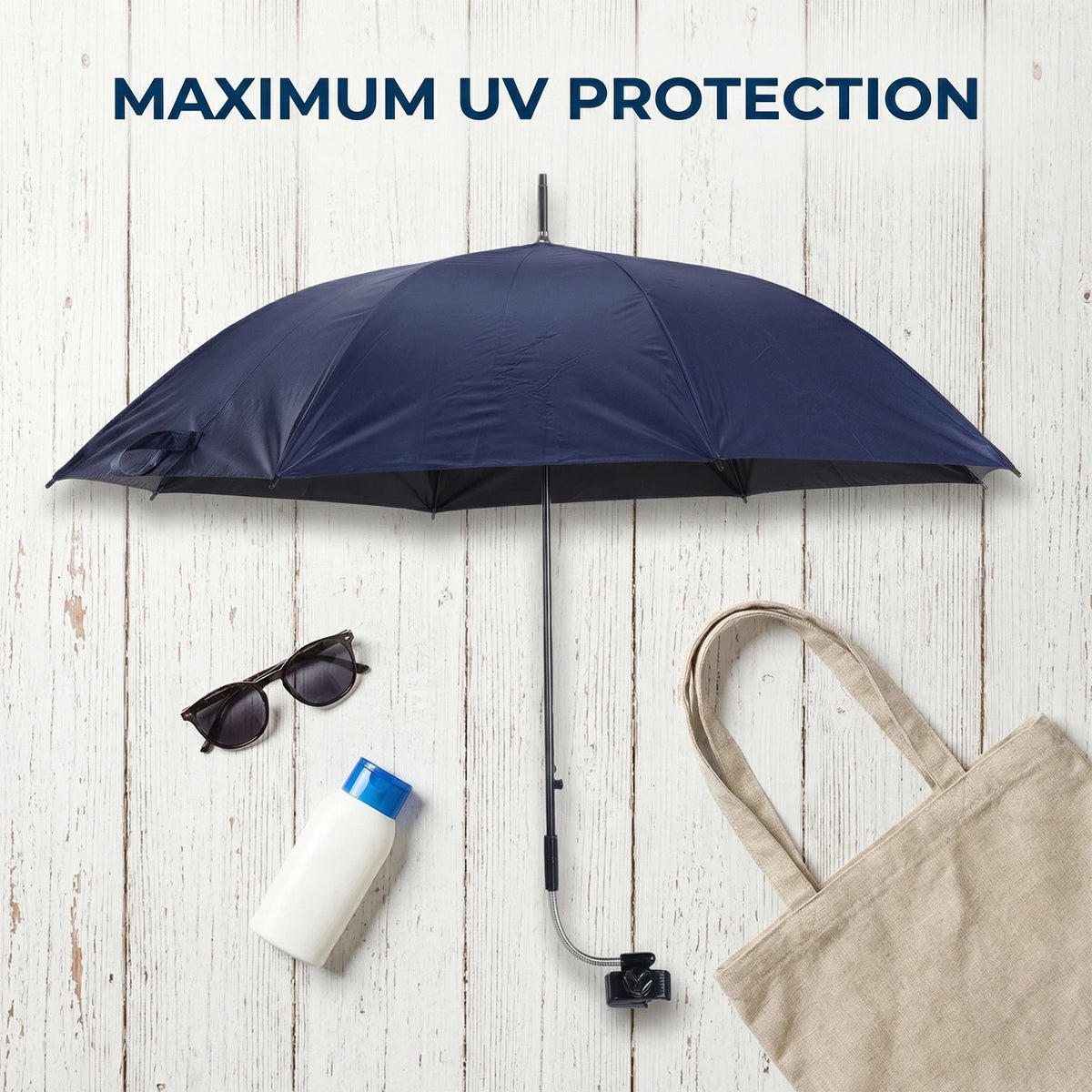 23-Inch Clip-On Chair Umbrella with Clamp, UPF 50+ Parasol for Pushchairs, Wheelchairs and Beach Chairs