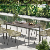 Large Garden Dining Table 160x90cm Seats 6 Metal Frame Wood Effect Top Weather Resistant Dark Grey