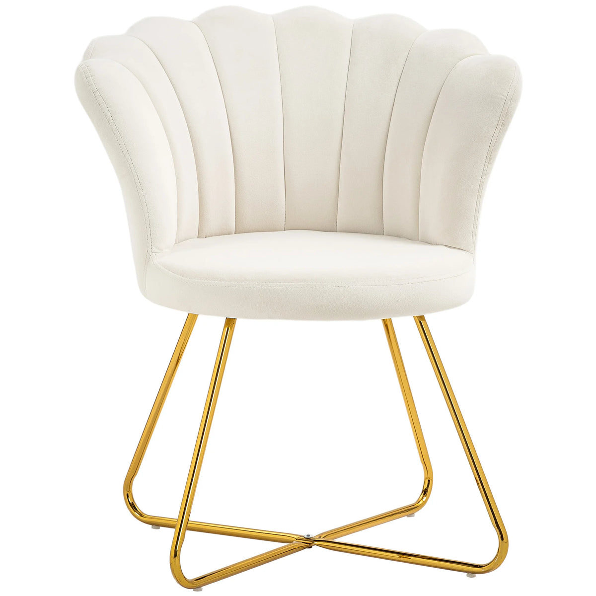 Accent Armchair with Lotus Petal Backrest Velvet Feel Upholstery Powder Coated Steel Legs High Back Cream