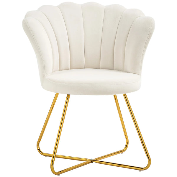 Accent Armchair with Lotus Petal Backrest Velvet Feel Upholstery Powder Coated Steel Legs High Back Cream