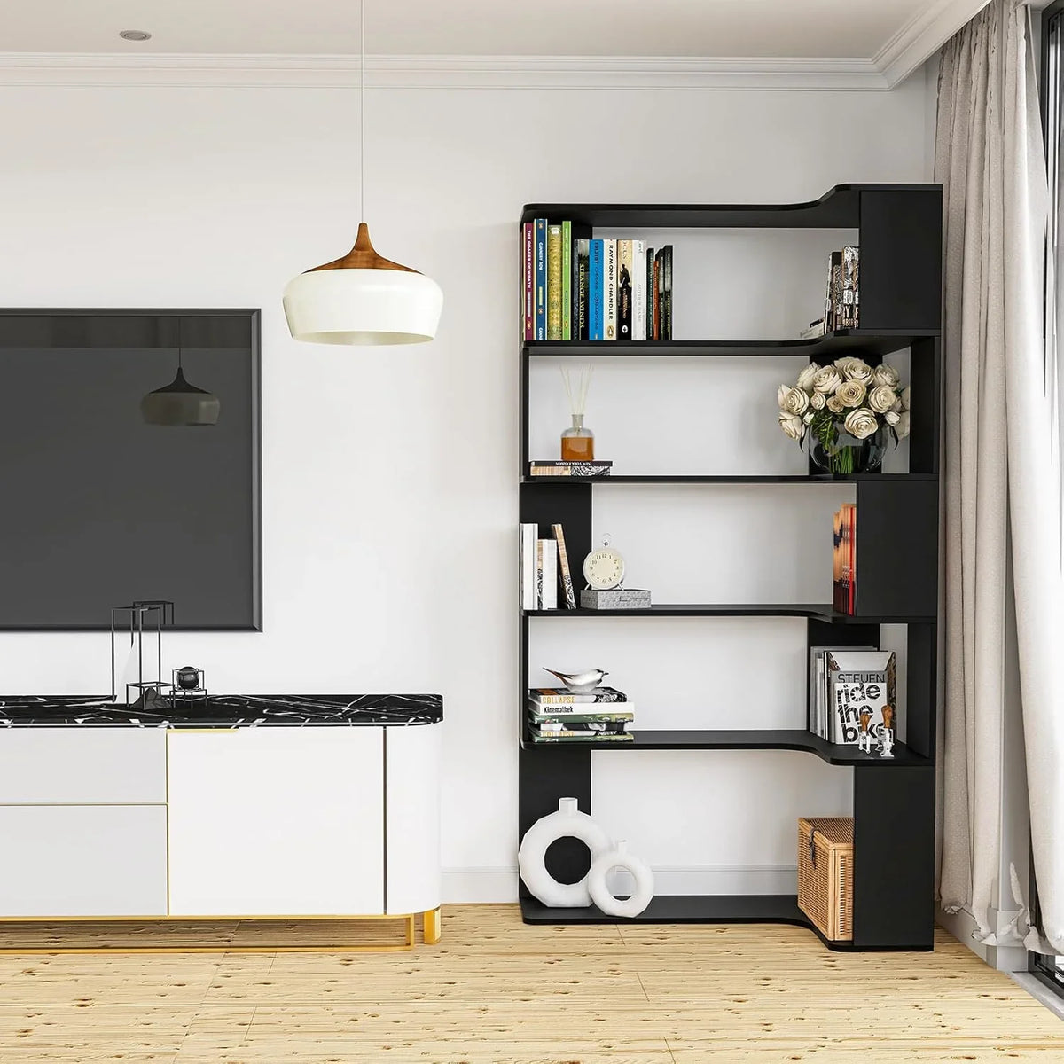 5-Tier Corner Bookshelf Triangular Wood Open Shelf | 169cm Freestanding Storage Unit for Living Room