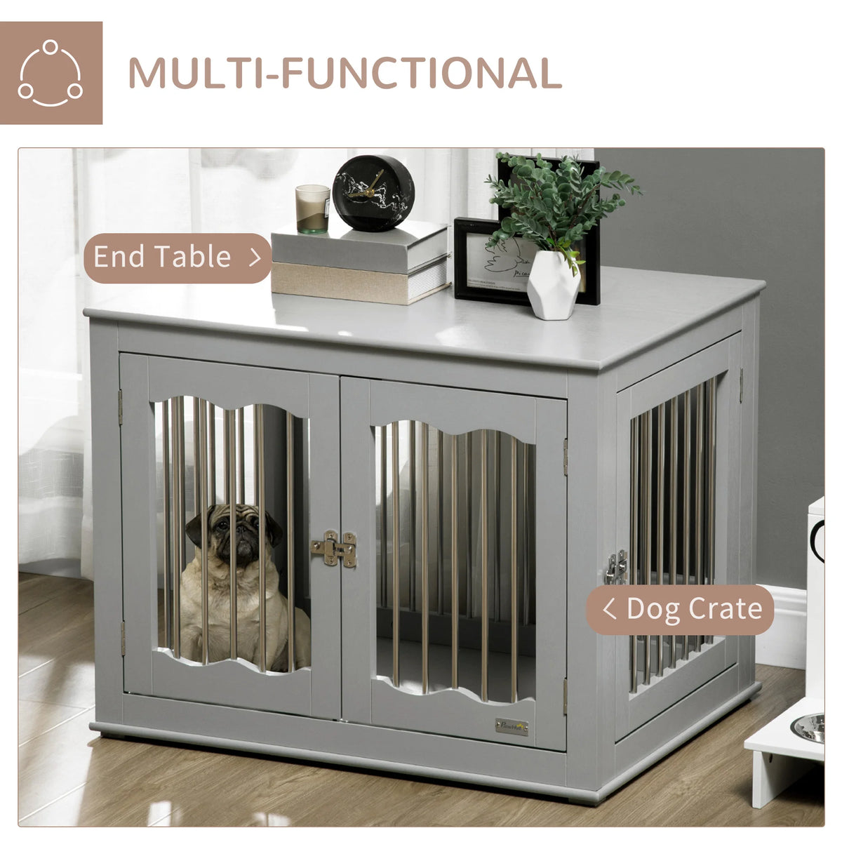 Dog Crate End Table with Lockable Doors for Medium Dogs