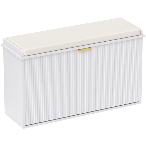 Shoe Storage Bench with Cushioned Seat and Flip Drawer, 80 x 26 x 47.5 cm, White