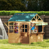 Wooden Playhouse for Kids Outdoor Foldable Wendy House with Blackboards Windows and Rain Covers for Ages 3-8
