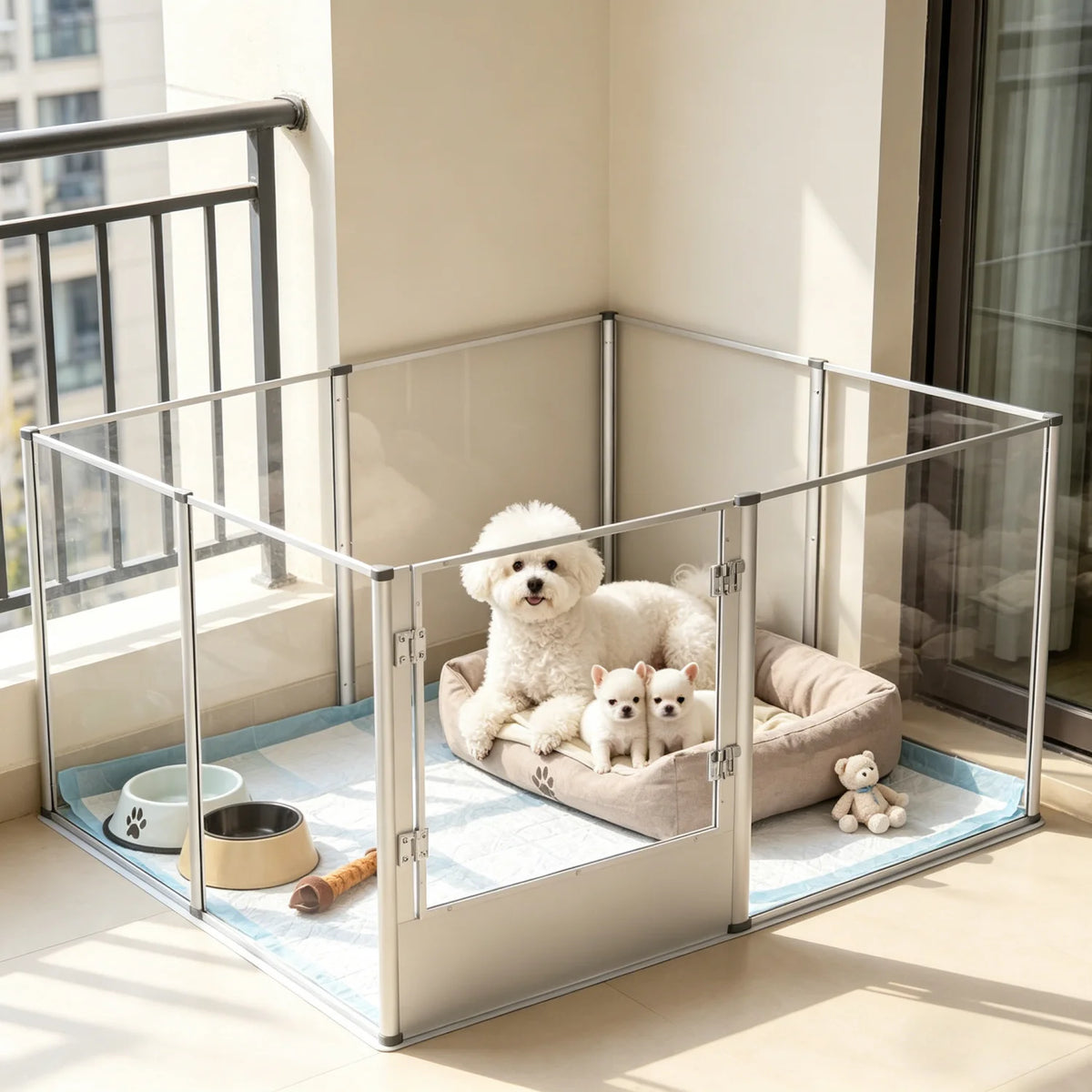 BINGOPAW 8 Panel Acrylic Dog Playpen Fence 120x120x61cm Whelping Pen Cage with Waterproof Pad