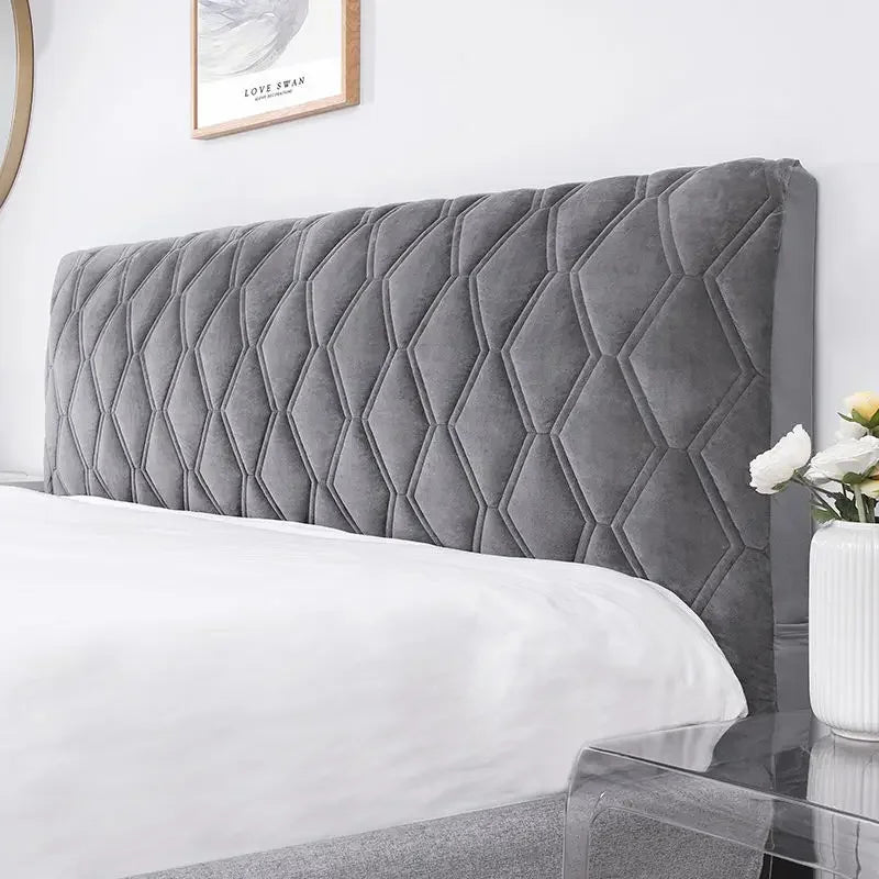 All-Inclusive Velvet Headboard Cover Super Soft Smooth Quilted Head Cover Thicken Solid Color Bed Back Dust Protector Cover