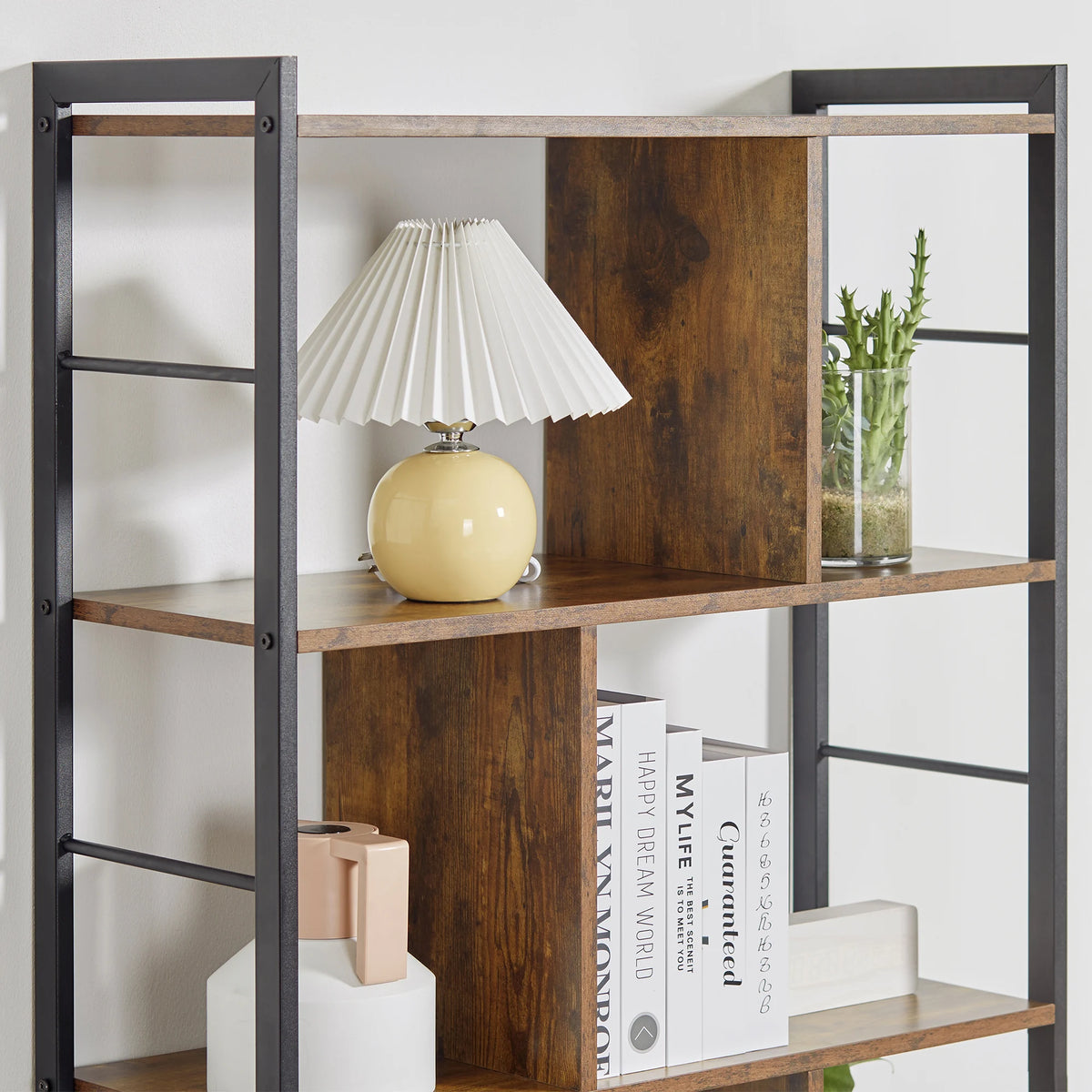 Industrial 5-Tier Bookcase with Metal Frame, Rustic Brown and Black