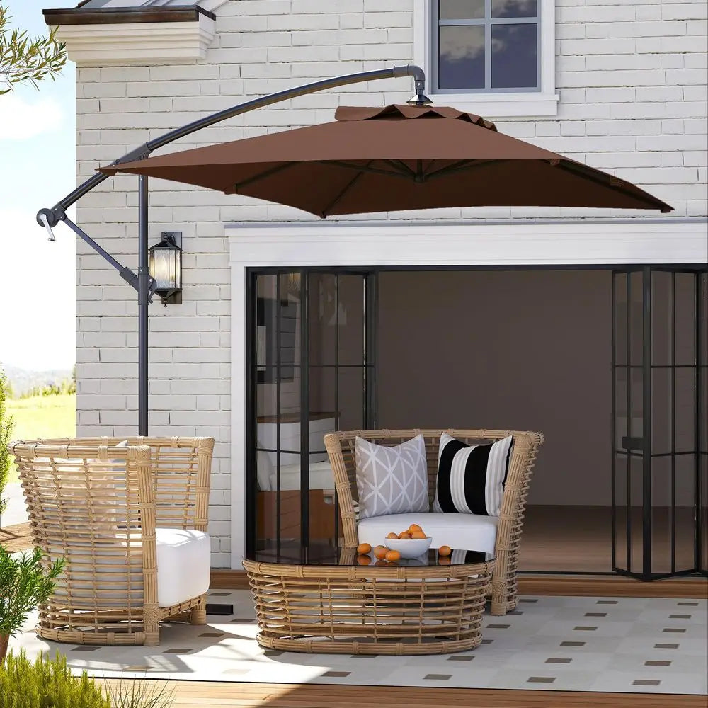 3x2m Cantilever Parasol with Cross Base, Banana Parasol with Crank Handle and 6 Ribs, Rectangular Hanging Patio Umbrella for Outdoor Use