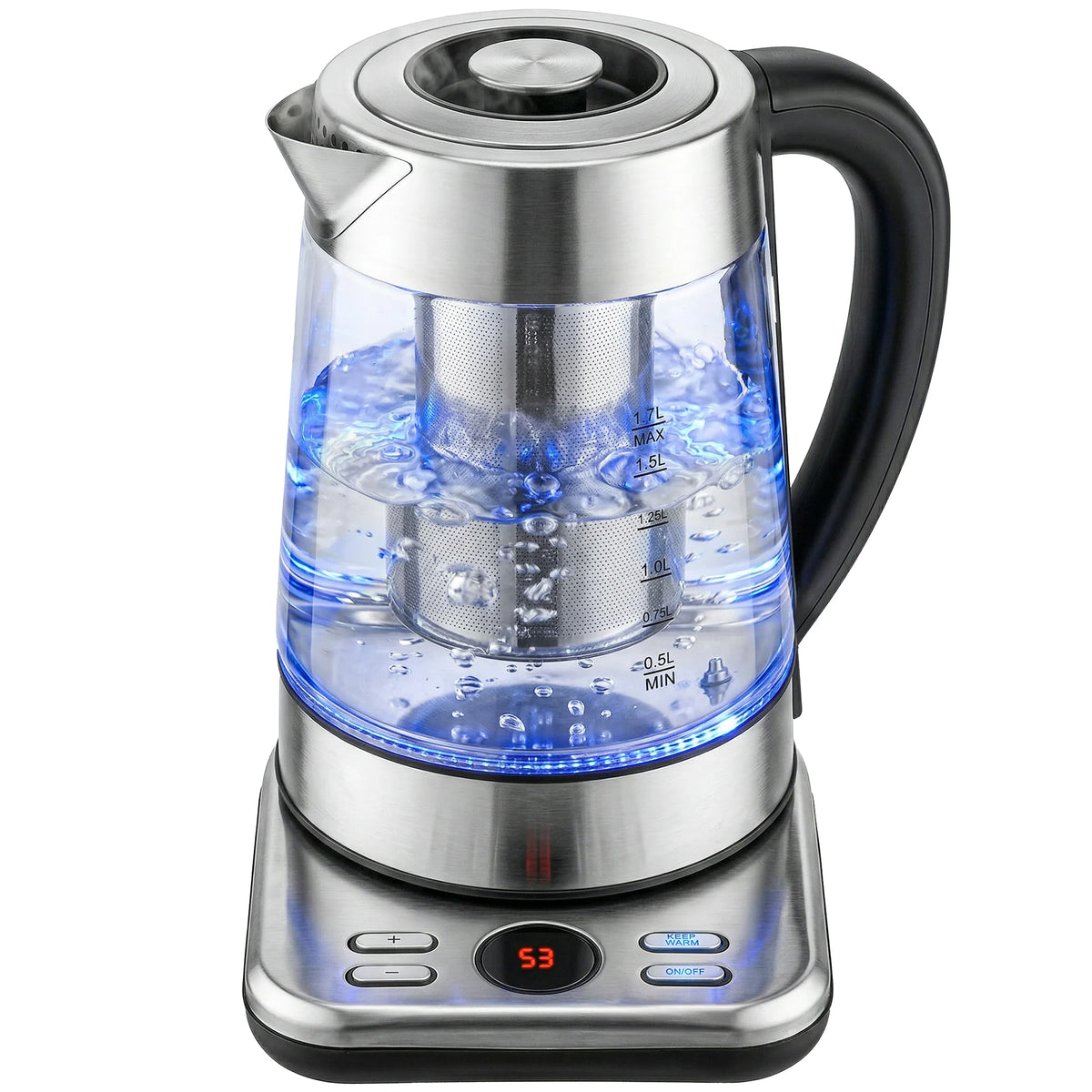 1.7L Glass Electric Kettle with Temperature Control and Tea Infuser, 3kW
