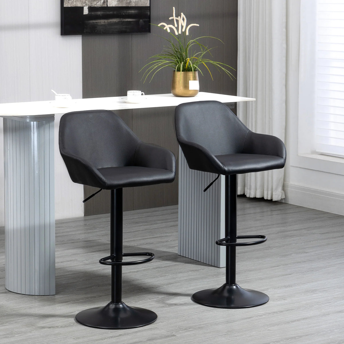 Adjustable Bar Stools Set of 2, Swivel Barstool with Footrest, Black