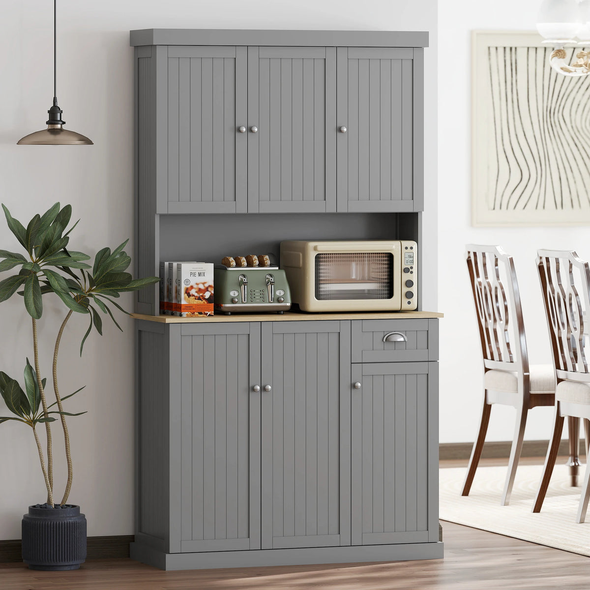 Freestanding Kitchen Pantry Cabinet with Adjustable Shelves and Drawer, Grey