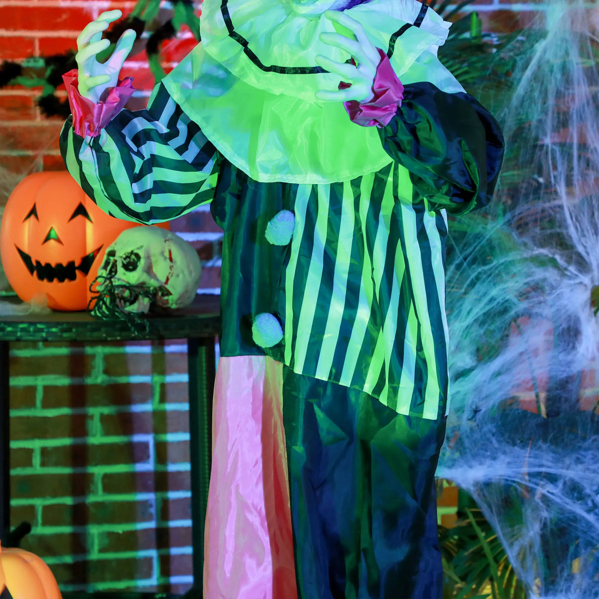 Steel framed Halloween clown decoration at full height