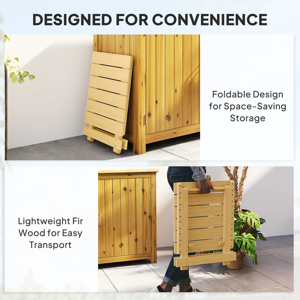 Fir Wood Folding Coffee Table, Lightweight Portable Garden Side Table with Slatted Top