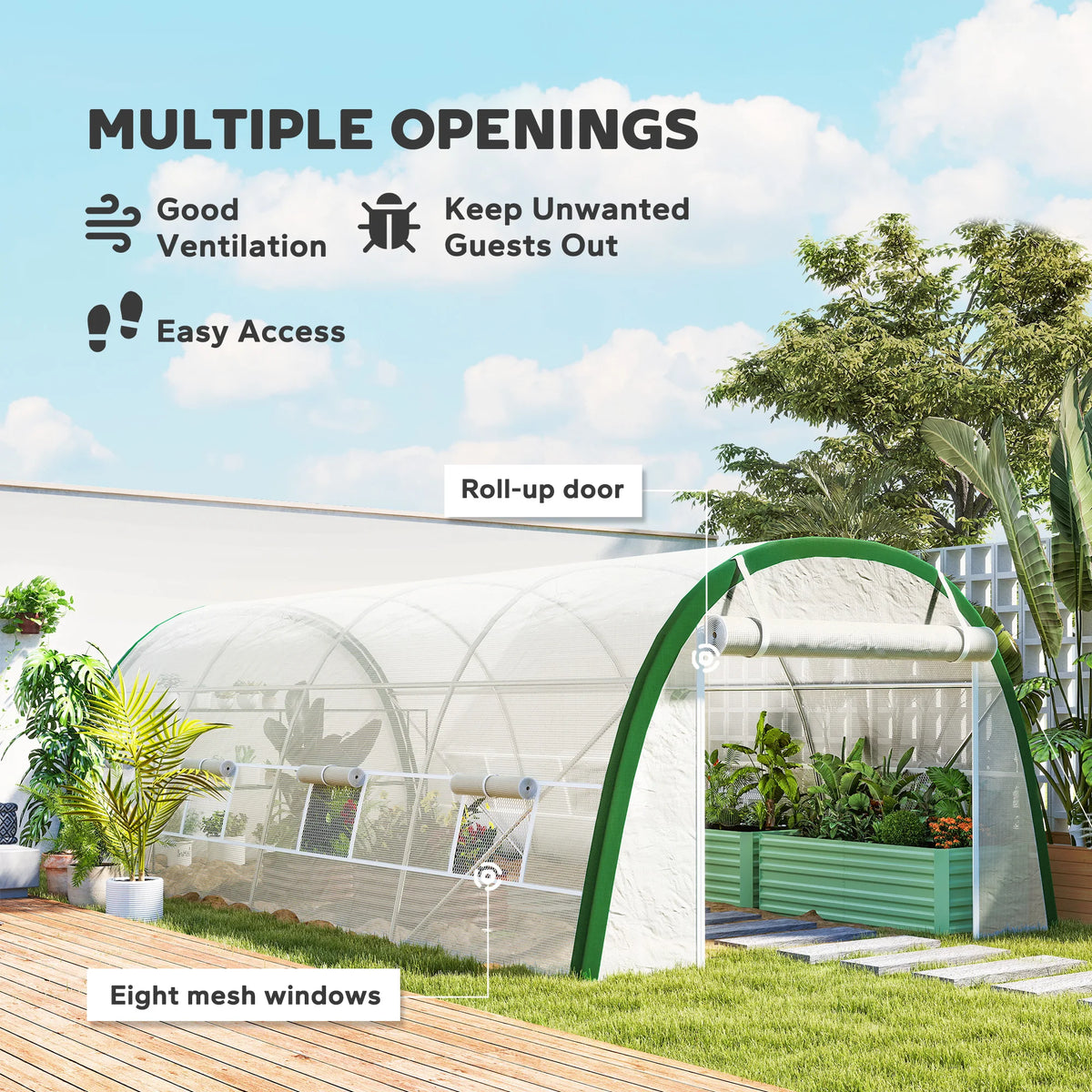 6 x 3 m Walk-in Polytunnel Greenhouse, Zipped Doors, 8 Mesh Windows, Tunnel Warm House Tent with PE Cover
