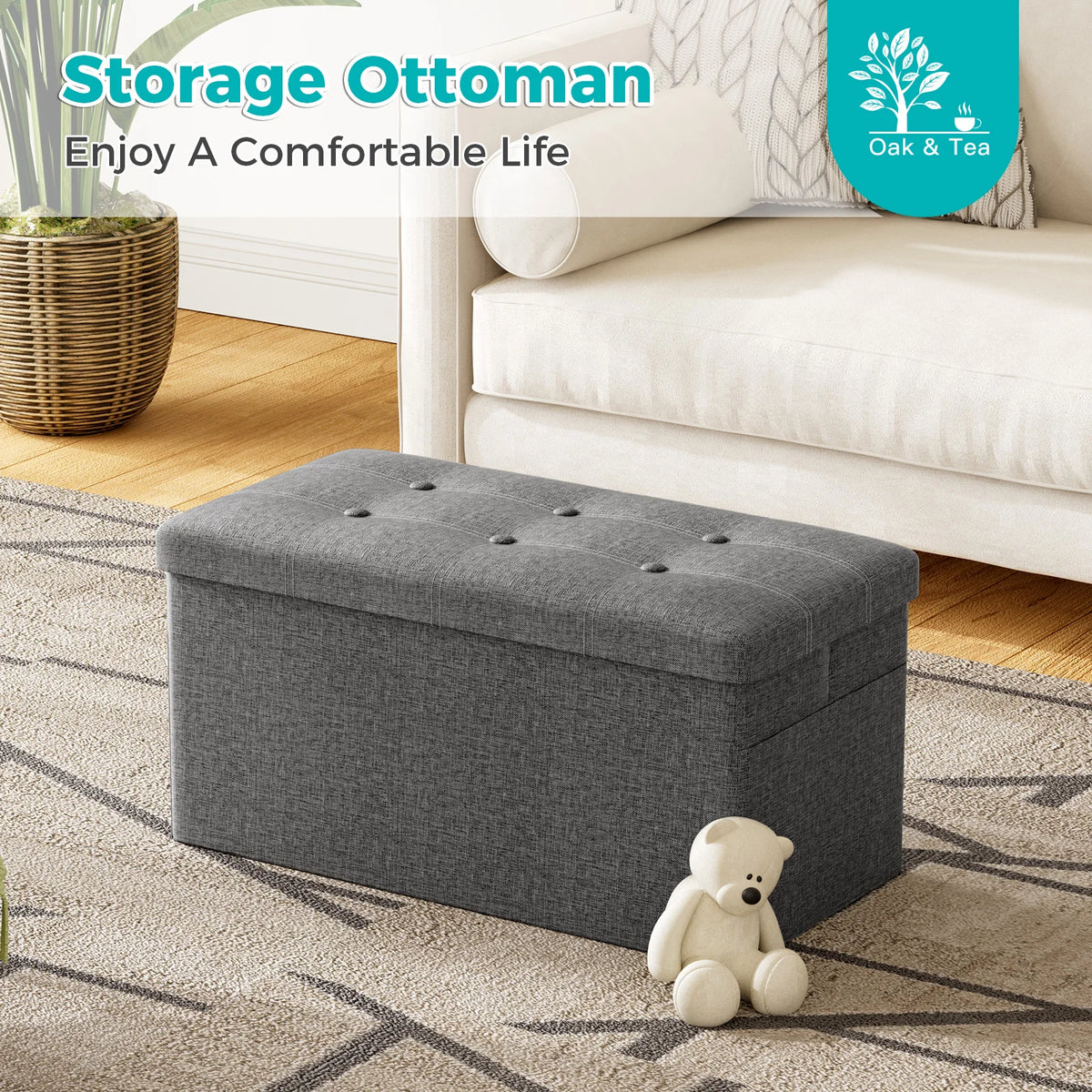 Folding Storage Ottoman Bench 76cm | 150kg Capacity Hidden Storage for Living Room Hallway Bedroom