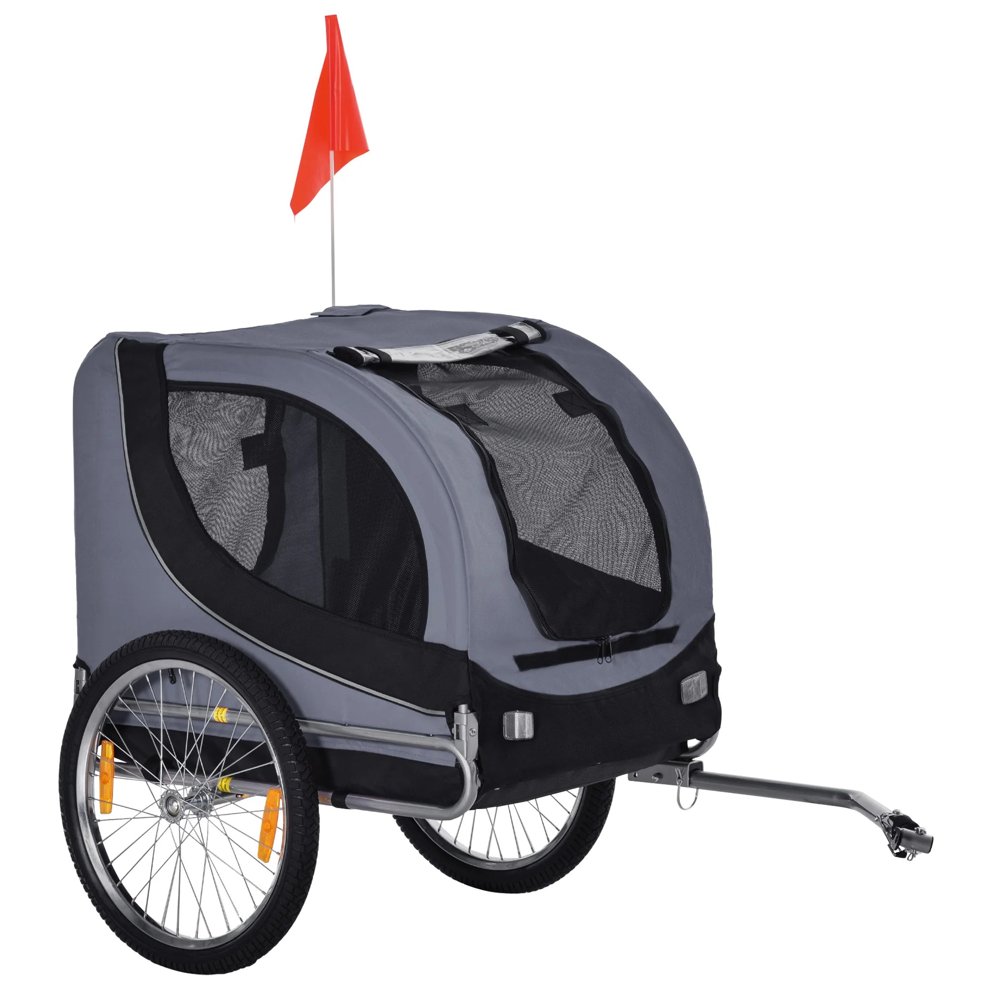 Pet Stroller Dog Bike Trailer Folding Bicycle Cargo Carrier with Mesh Windows Safety Anchor and Flag for Medium Dogs