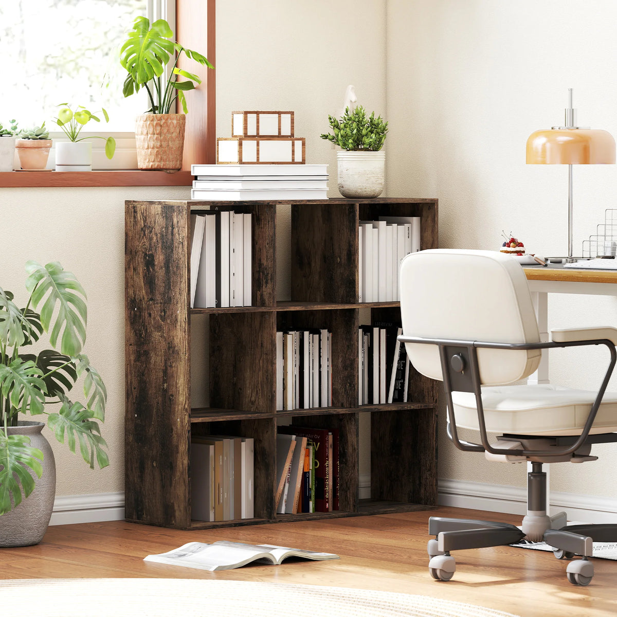 9 Cube Storage Unit, Bookcase & Display Shelves, Rustic Brown