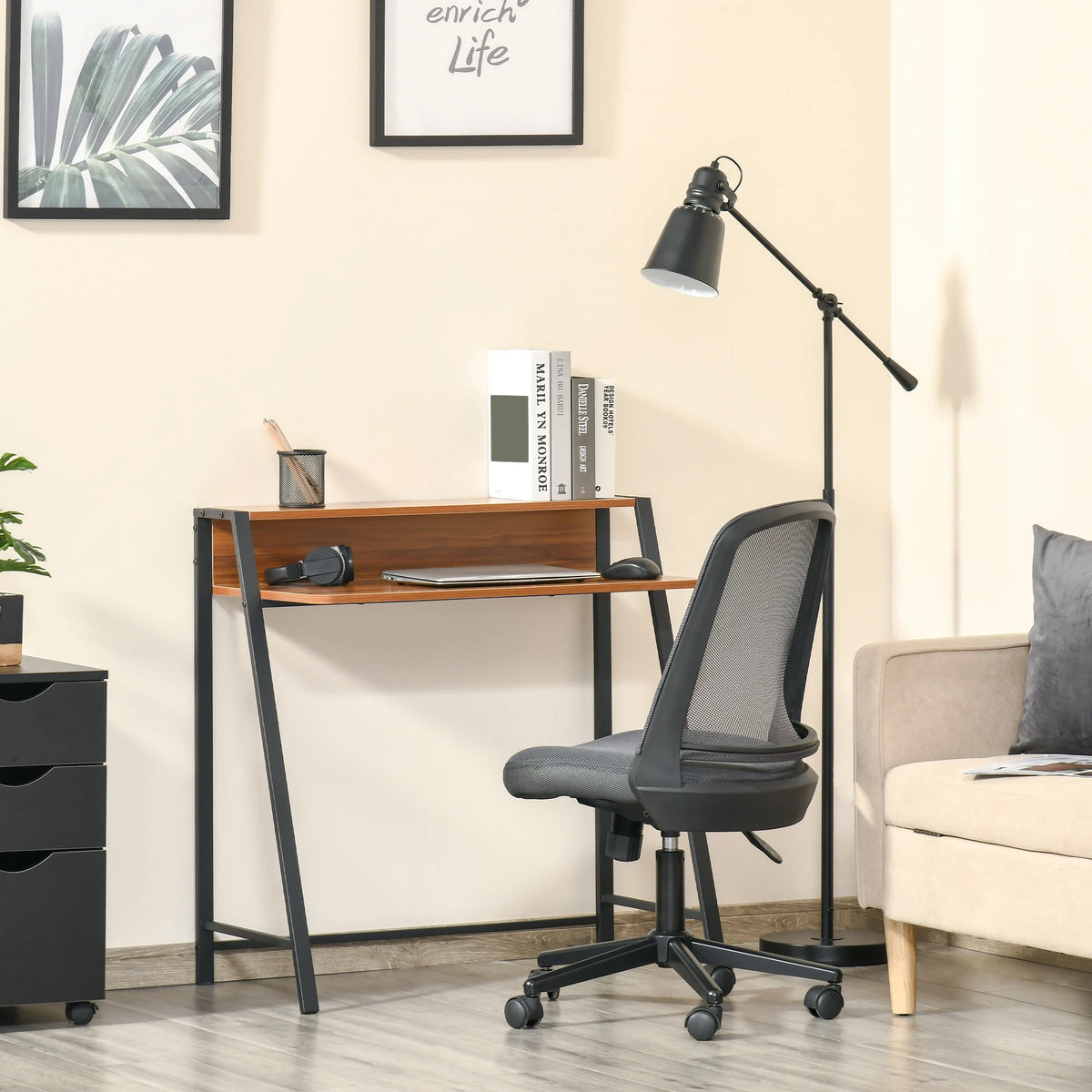 2-Tier Computer Desk with Storage Shelf and Metal Frame, 84 x 45 x 85cm