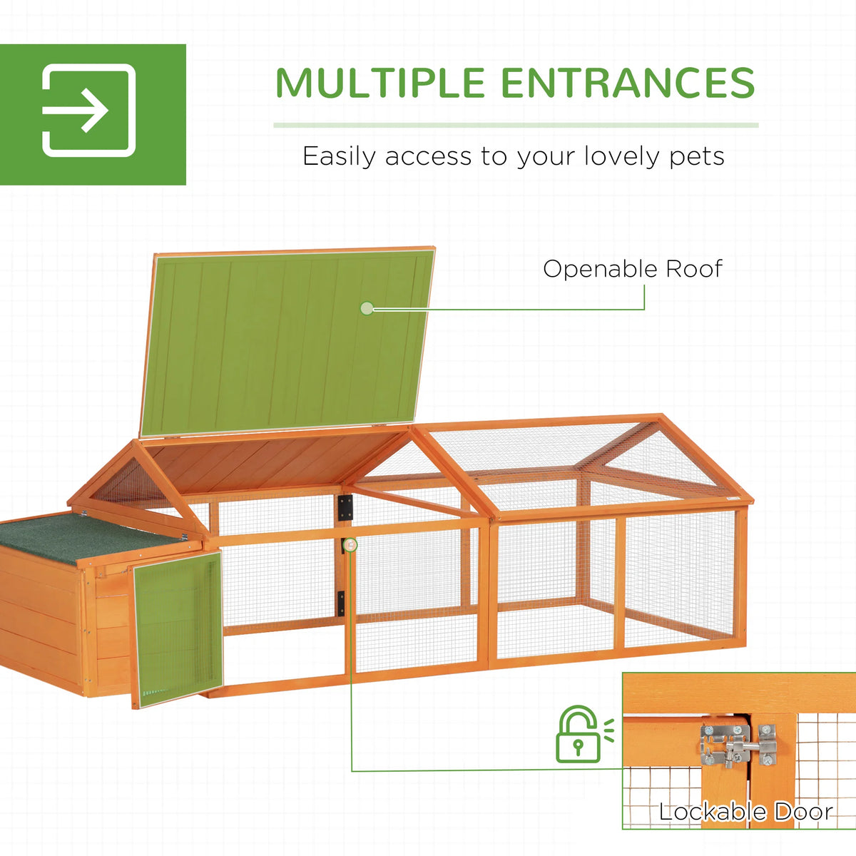 Chicken Run, Wooden Chicken Coop with Nesting Box, Openable Roof for 4-8 Chickens, Rabbits, Ducks, for Garden