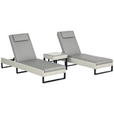 3-Piece PE Rattan Sun Lounger Set with 5-Position Recline, Cushions, Headrests and Glass Side Table