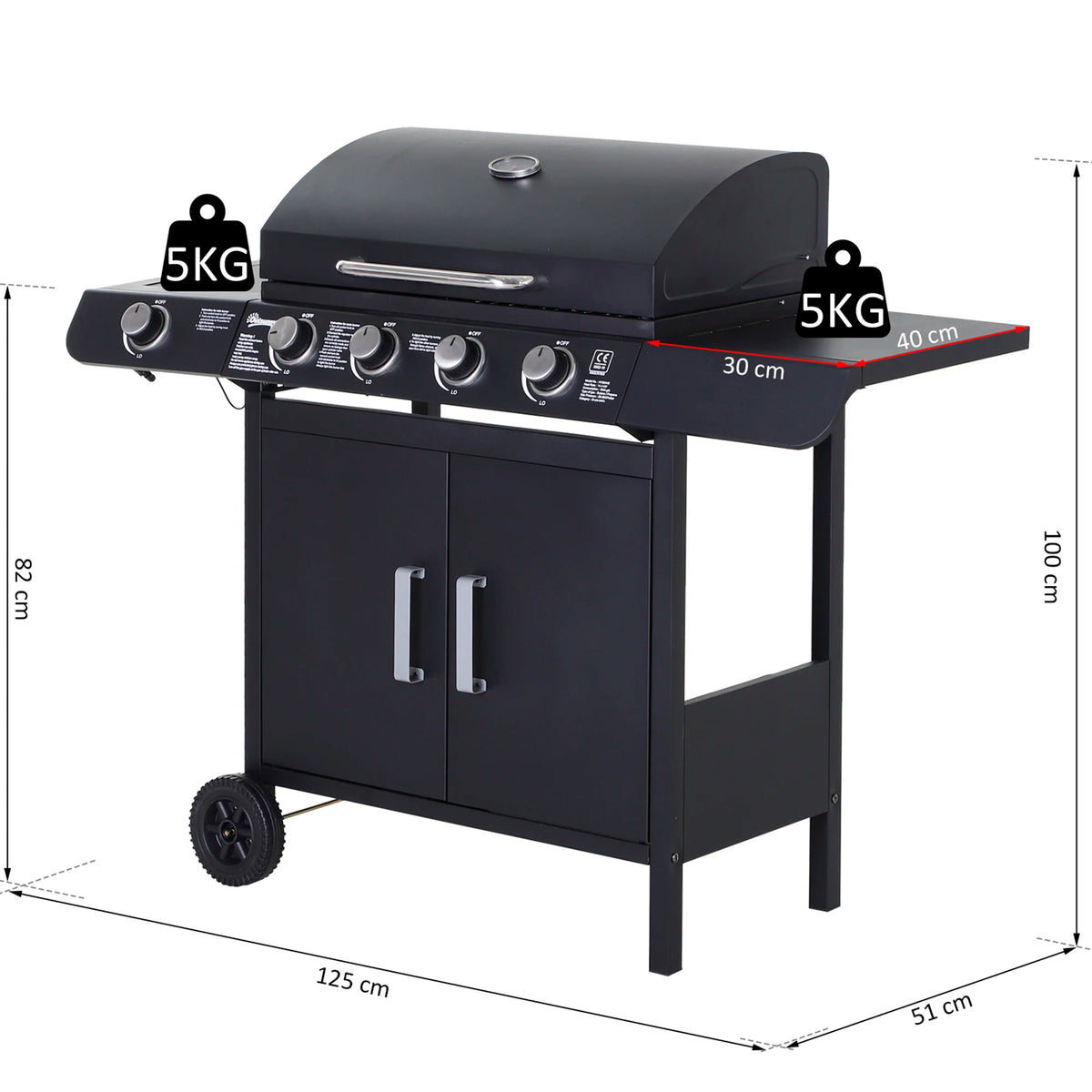 4+1 Burner Gas BBQ Grill with Side Burner – Stainless Steel