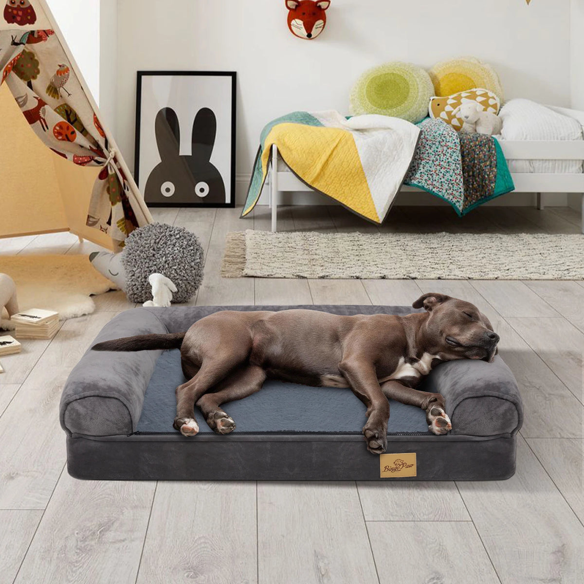Extra Large Sofa Style Dog Bed with Bolster M-2XL Sizes Waterproof Cover Sponge Foam Base for Big Dogs