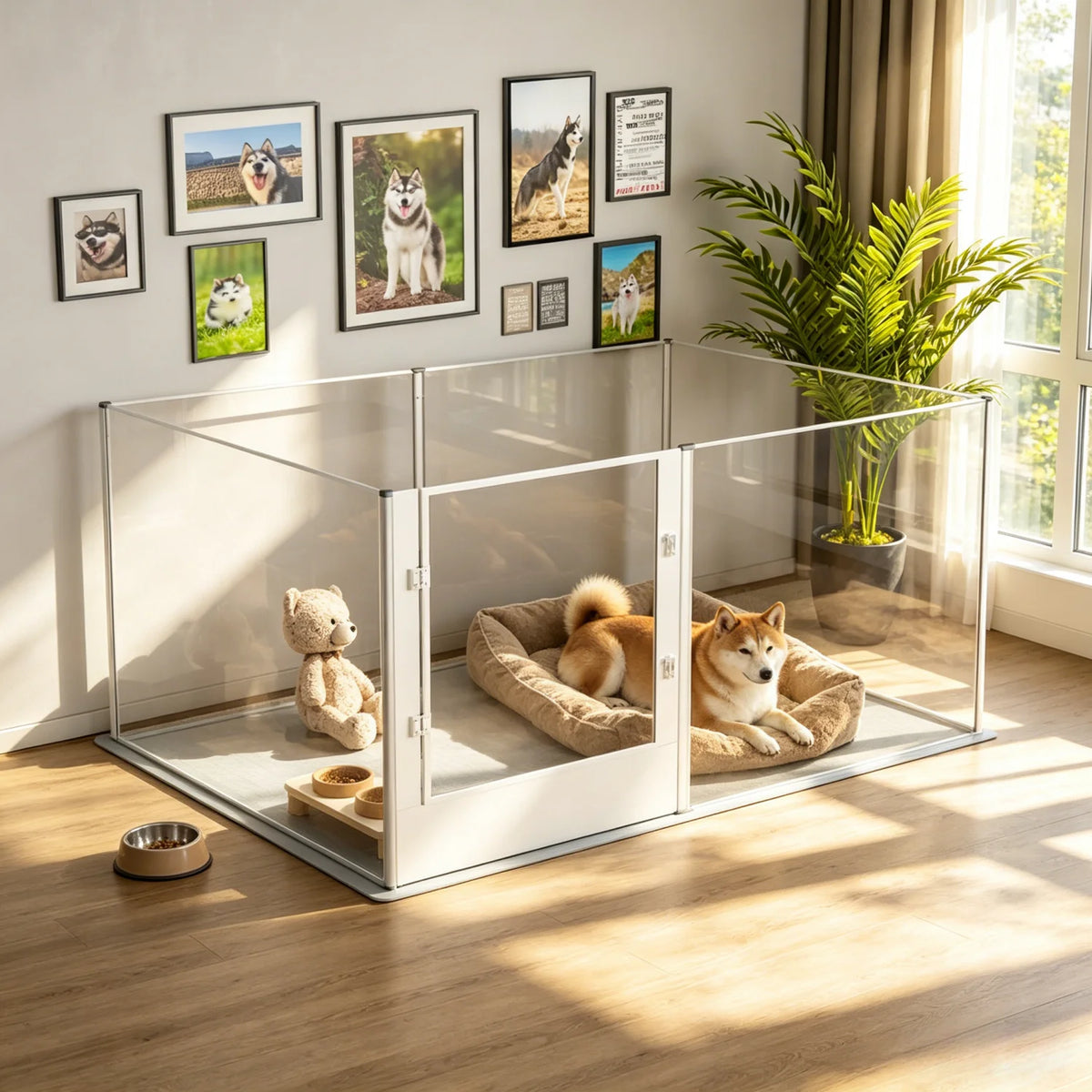 BINGOPAW Large Acrylic Dog Playpen 6 Panel 163x102.5x80cm Fence Whelping Box with Waterproof Mat