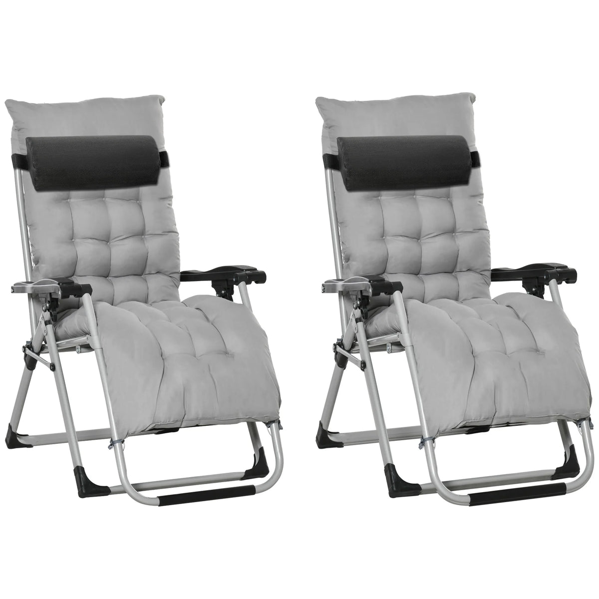 Set of 2 Zero Gravity Chairs Folding Garden Sun Loungers with Cushion Headrest Stepless Recline Metal Blue