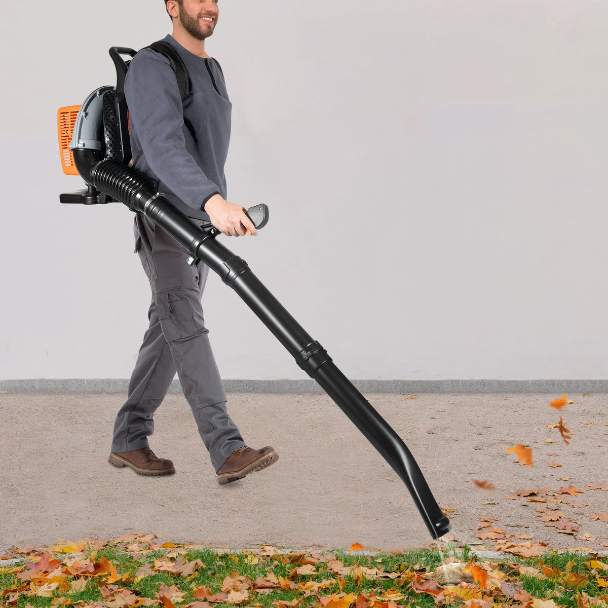 63cc 2-Stroke Petrol Backpack Leaf Blower, 2.7kW with Adjustable Speed