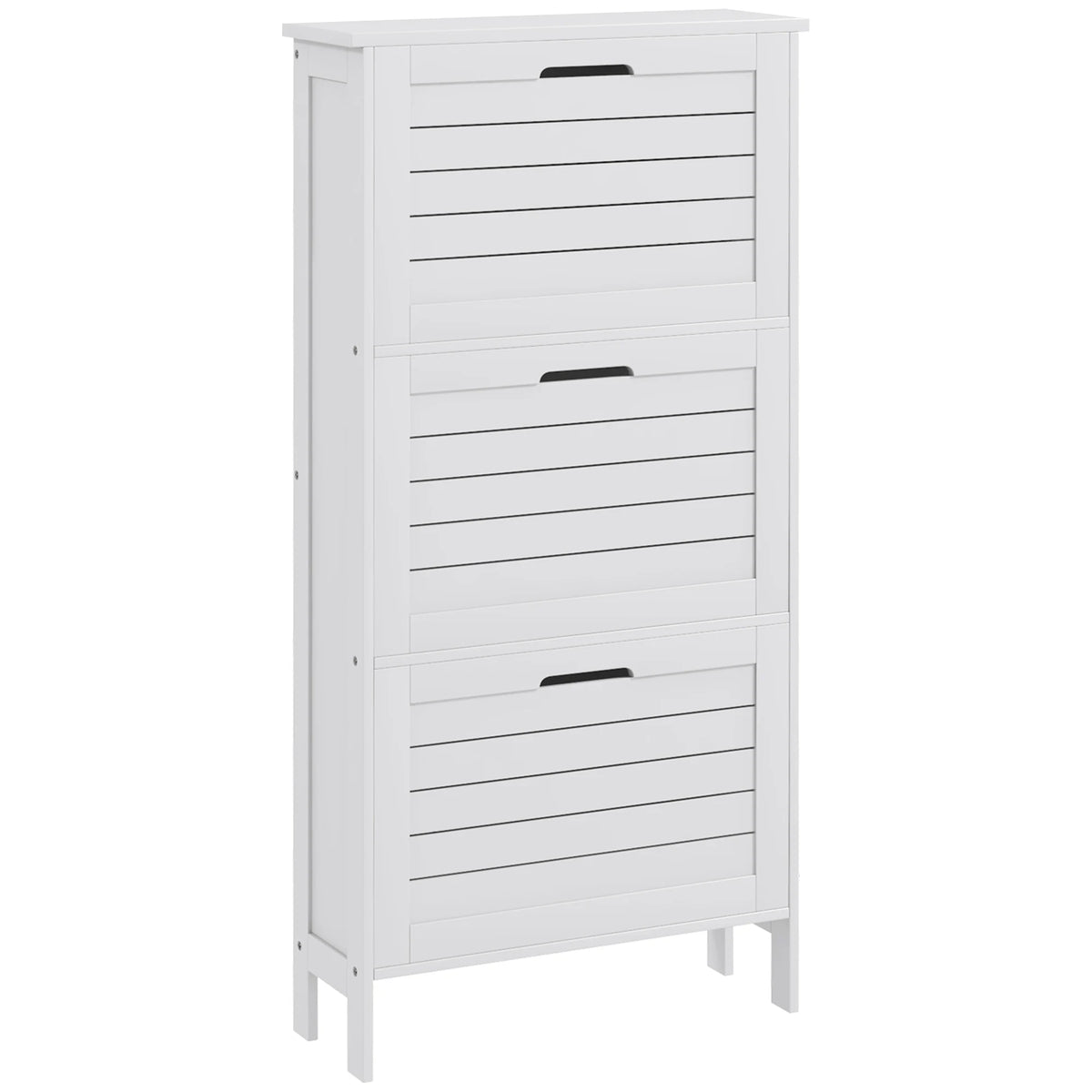 Narrow Shoe Storage Cabinet with 3 Flip Drawers, White