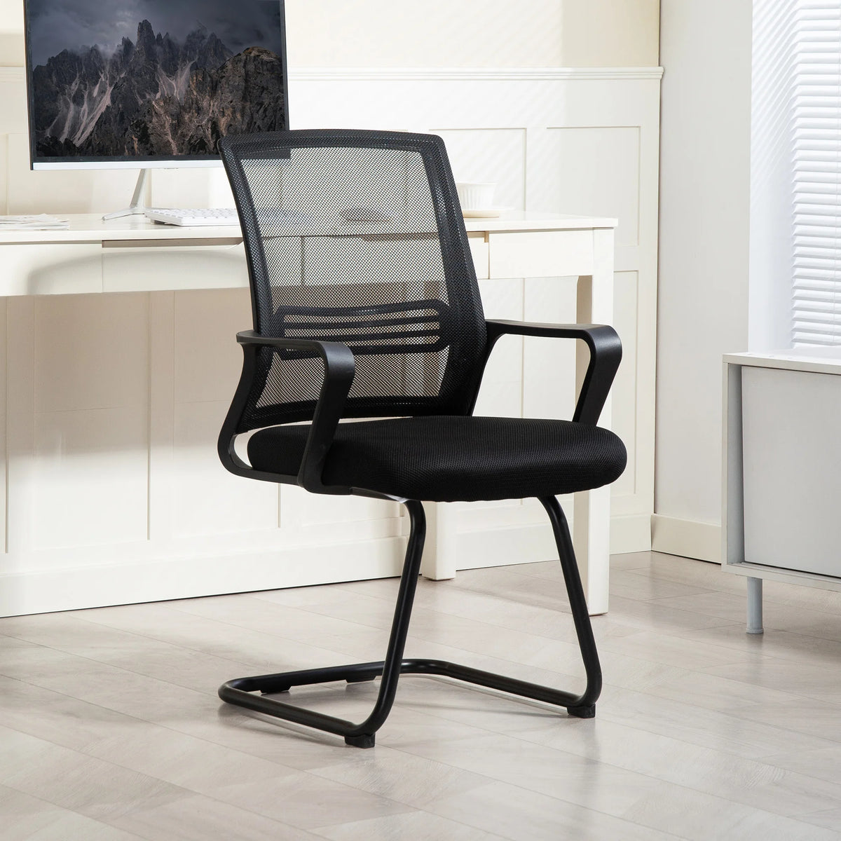 Meeting Office Chair, Mesh Reception Chair with Sled Base, Black