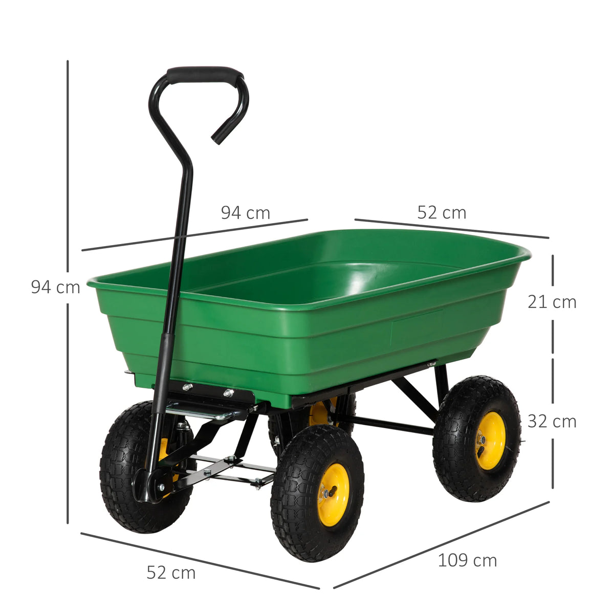Heavy Duty Garden Dump Cart 200kg 4 Wheel Trolley with Quick Release Tipping Poly Tub Steel Frame Green