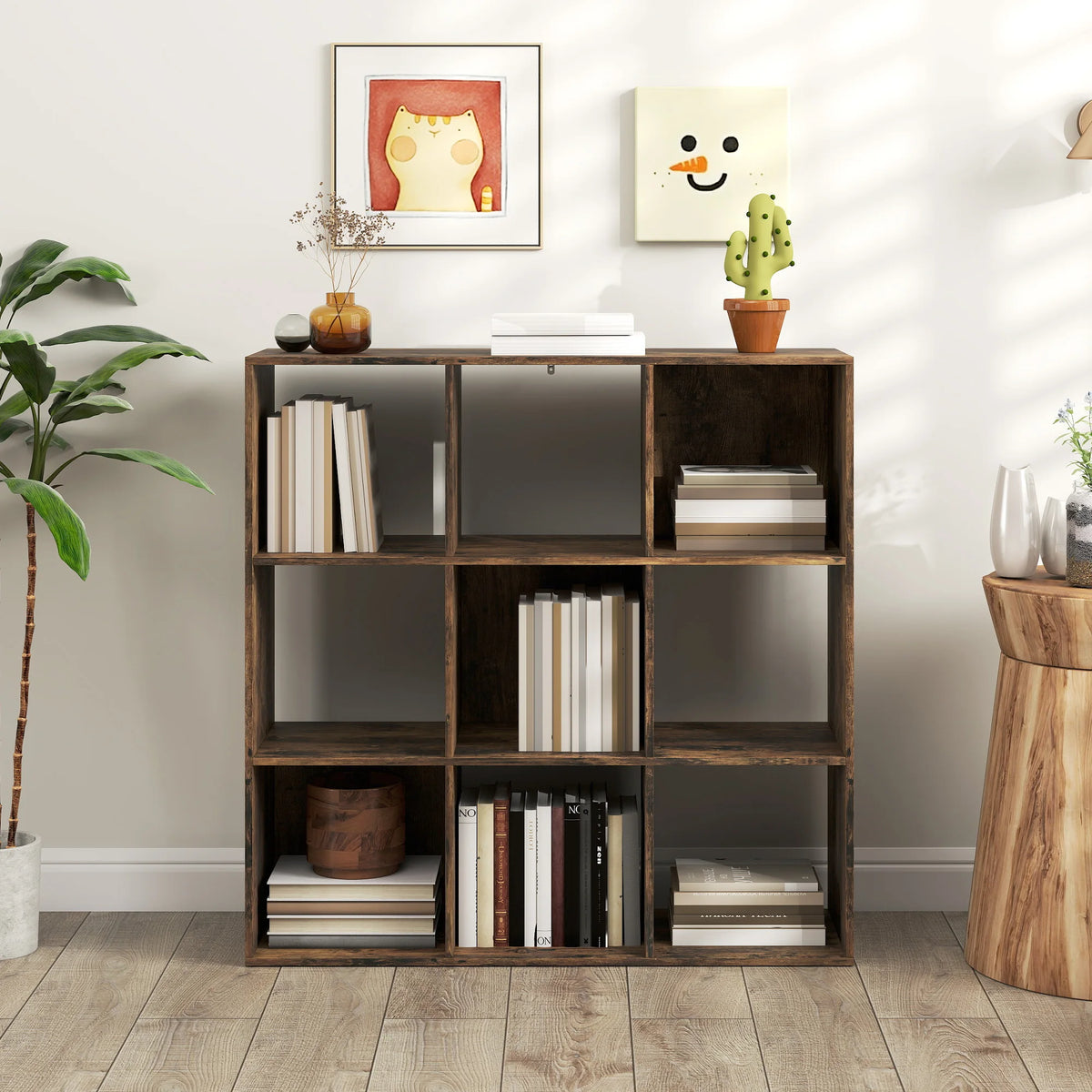 9 Cube Storage Unit, Bookcase & Display Shelves, Rustic Brown