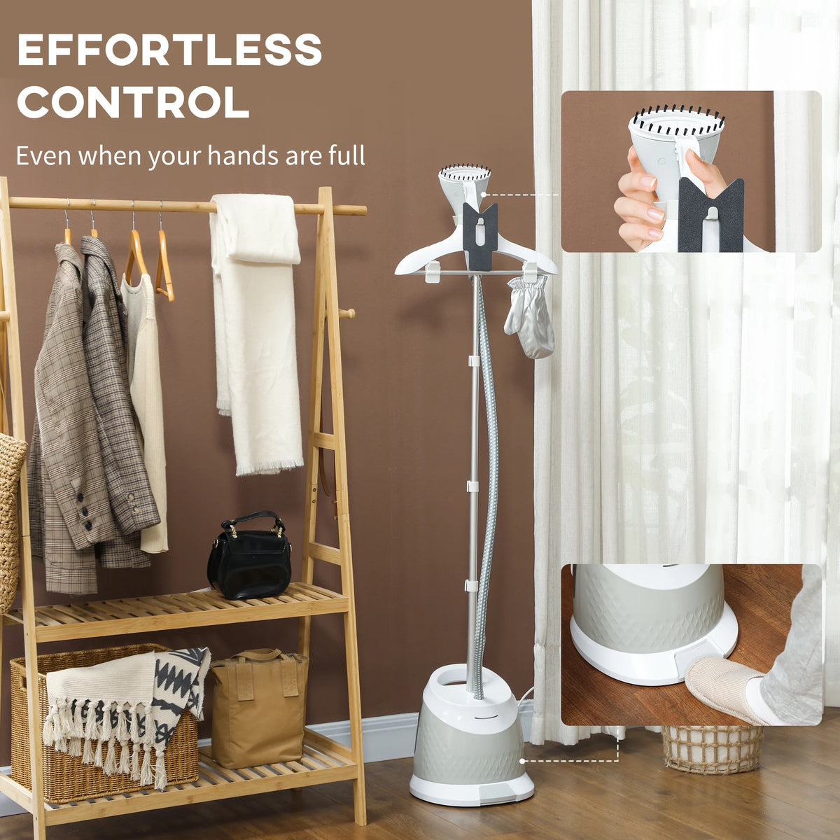 1800W Garment Steamer with 1.8L Tank and Telescopic Pole, Clothes Steamer, Grey