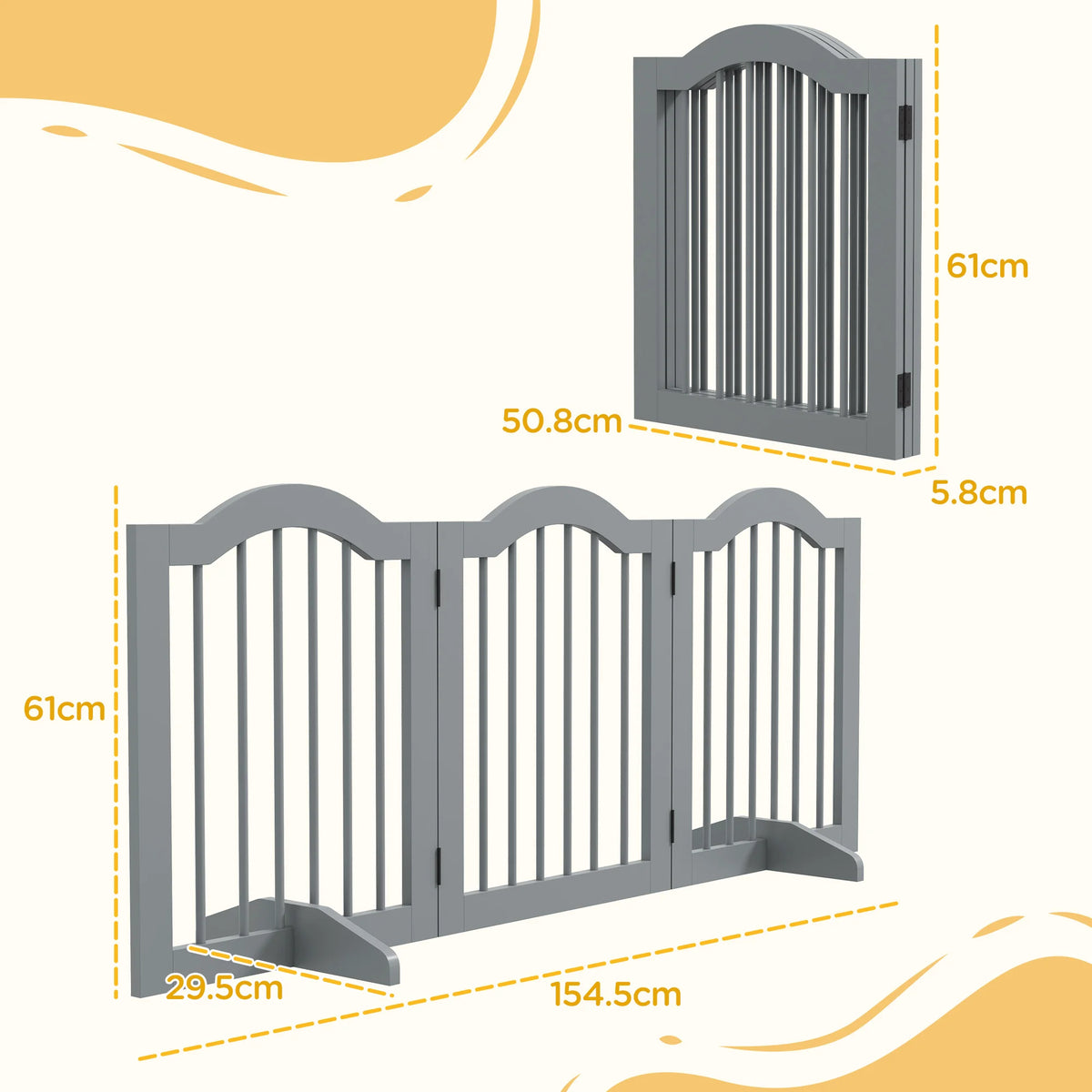 3 Panels Dog Gate w/ Support Feet Safety Barrier Freestanding Wood