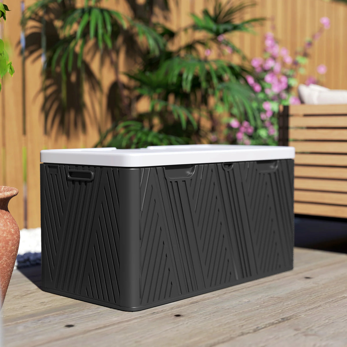 Garden Storage Box 380L Waterproof Two Layer HDPE with Gas Strut Lid and Lockable Option Outdoor