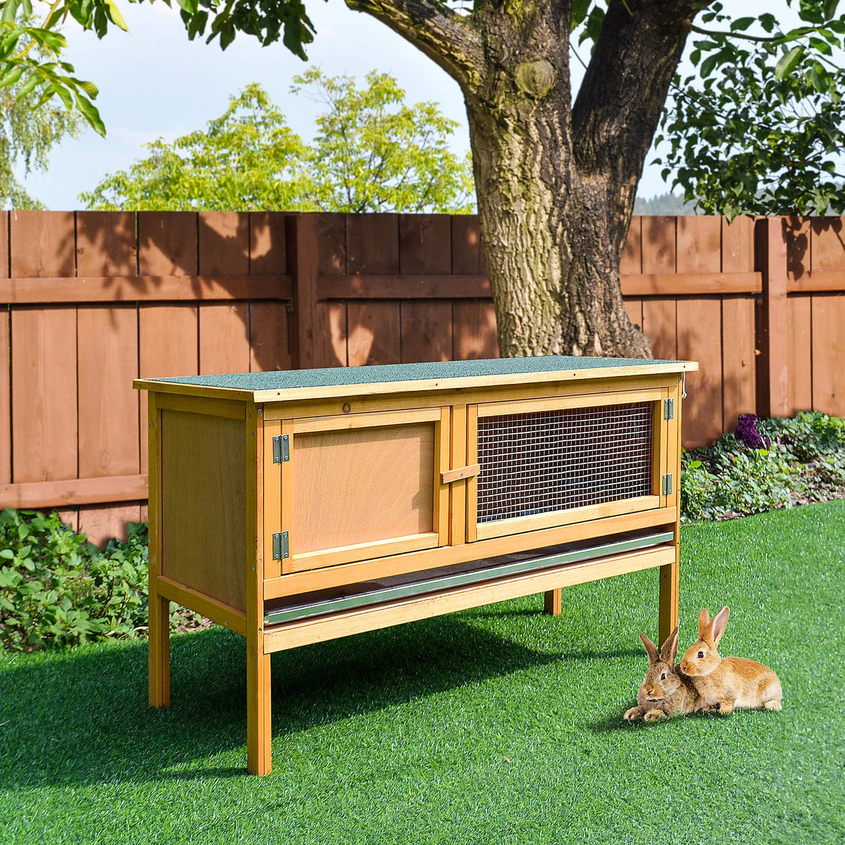 Wooden Rabbit Hutch Bunny Cage Outdoor Small Animal House w/ Hinged Top