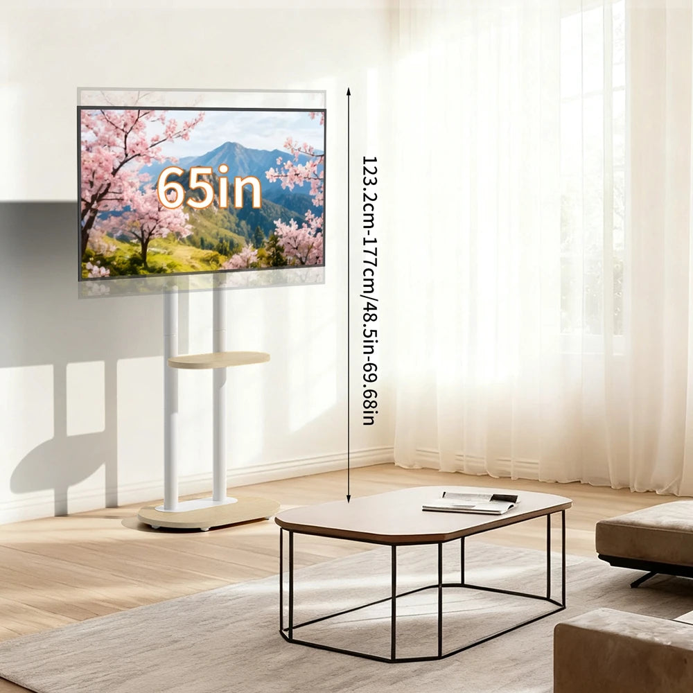 Height Adjustable Rolling TV Floor Stand with Shelves and Wheels for 40-75 Inch TVs, 60kg Capacity