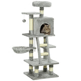 132cm Cat Tree with House Hammock Bed Ladder Scratching Posts for Indoor Cats Grey White