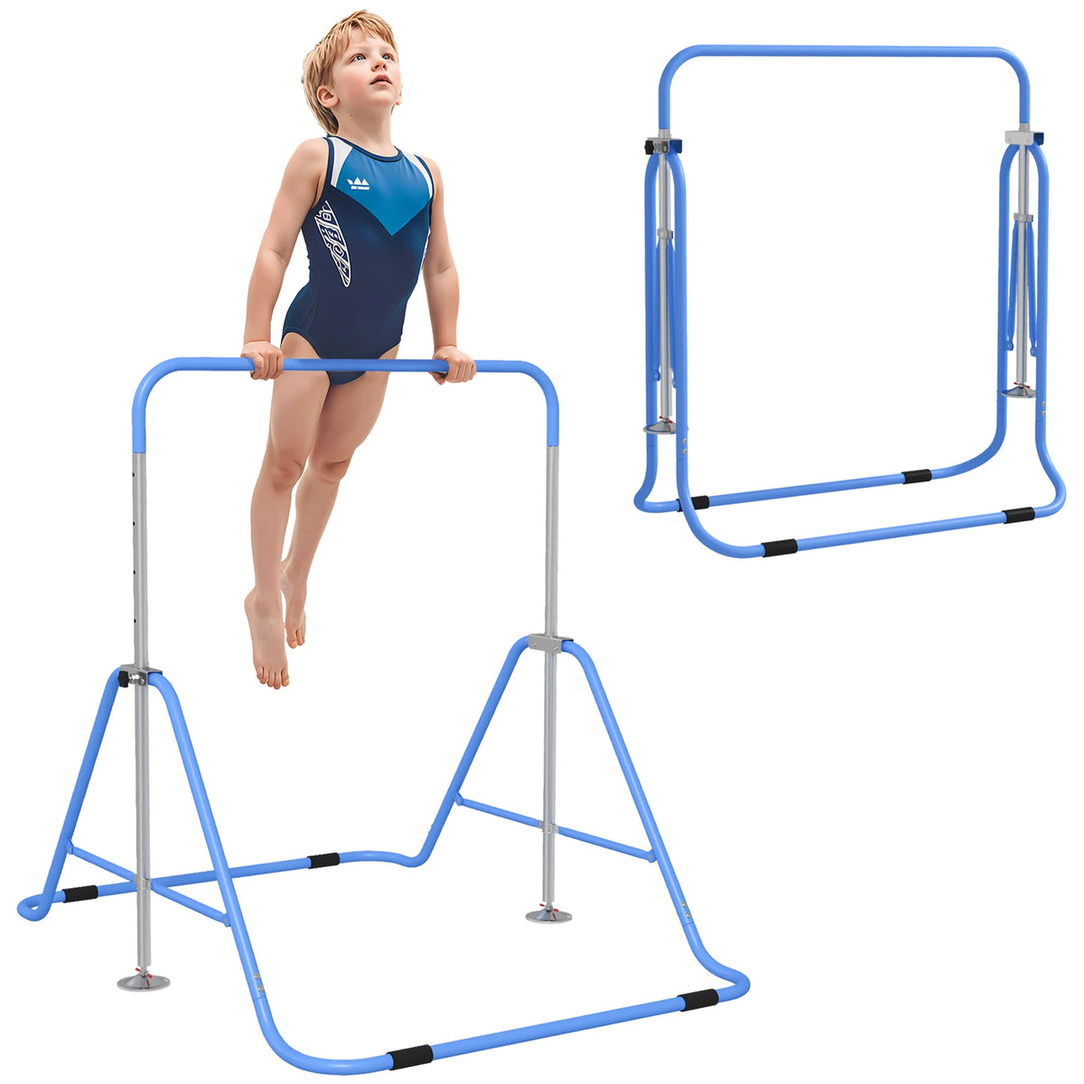 Kids Gymnastics Bar Height Adjustable Foldable Training Bar Steel Frame with Non Slip Rubber Feet