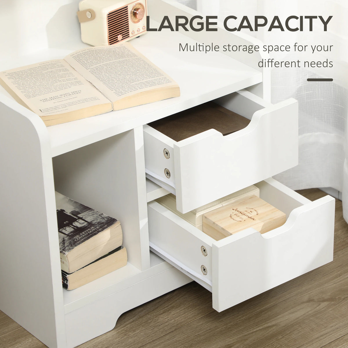Bedside Table with 2 Drawers and Open Storage Shelves 54cm Tall Rectangular Nightstand for Bedroom