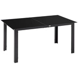 6 Seater Outdoor Dining Table 150x90cm Aluminium Frame Tempered Glass Top Garden Patio Table Black