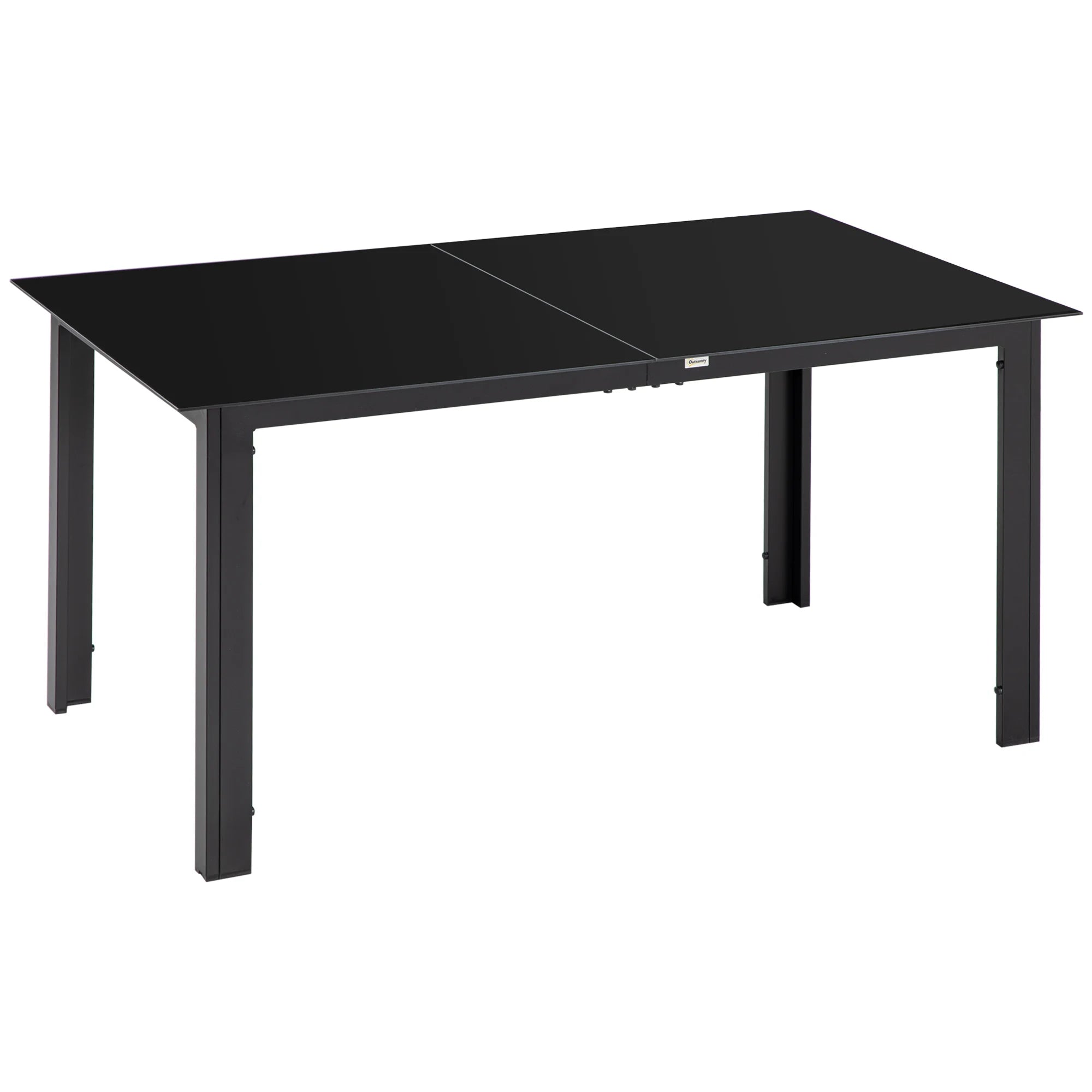 6 Seater Outdoor Dining Table 150x90cm Aluminium Frame Tempered Glass Top Garden Patio Table Black