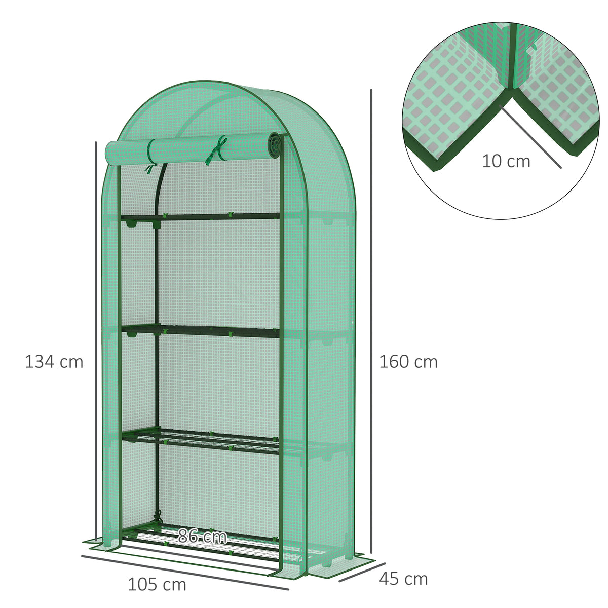 4 Tier Mini Greenhouse with Reinforced PE Cover, Roll-Up Door, Green