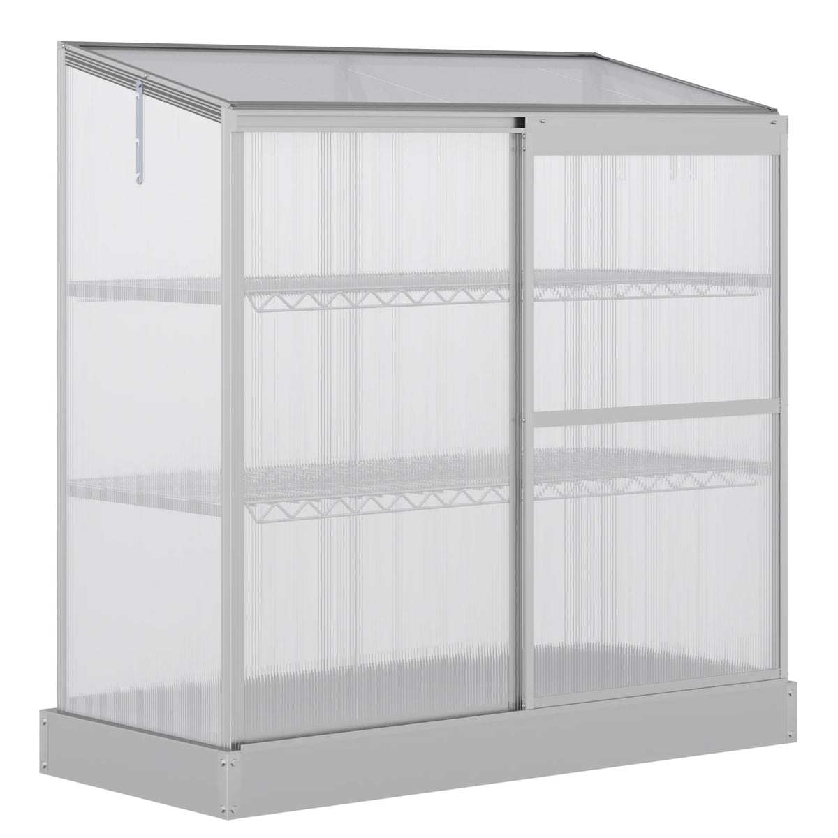 Aluminium Polycarbonate Cold Frame Greenhouse with 2 Shelves, 131 x 58 x 140cm