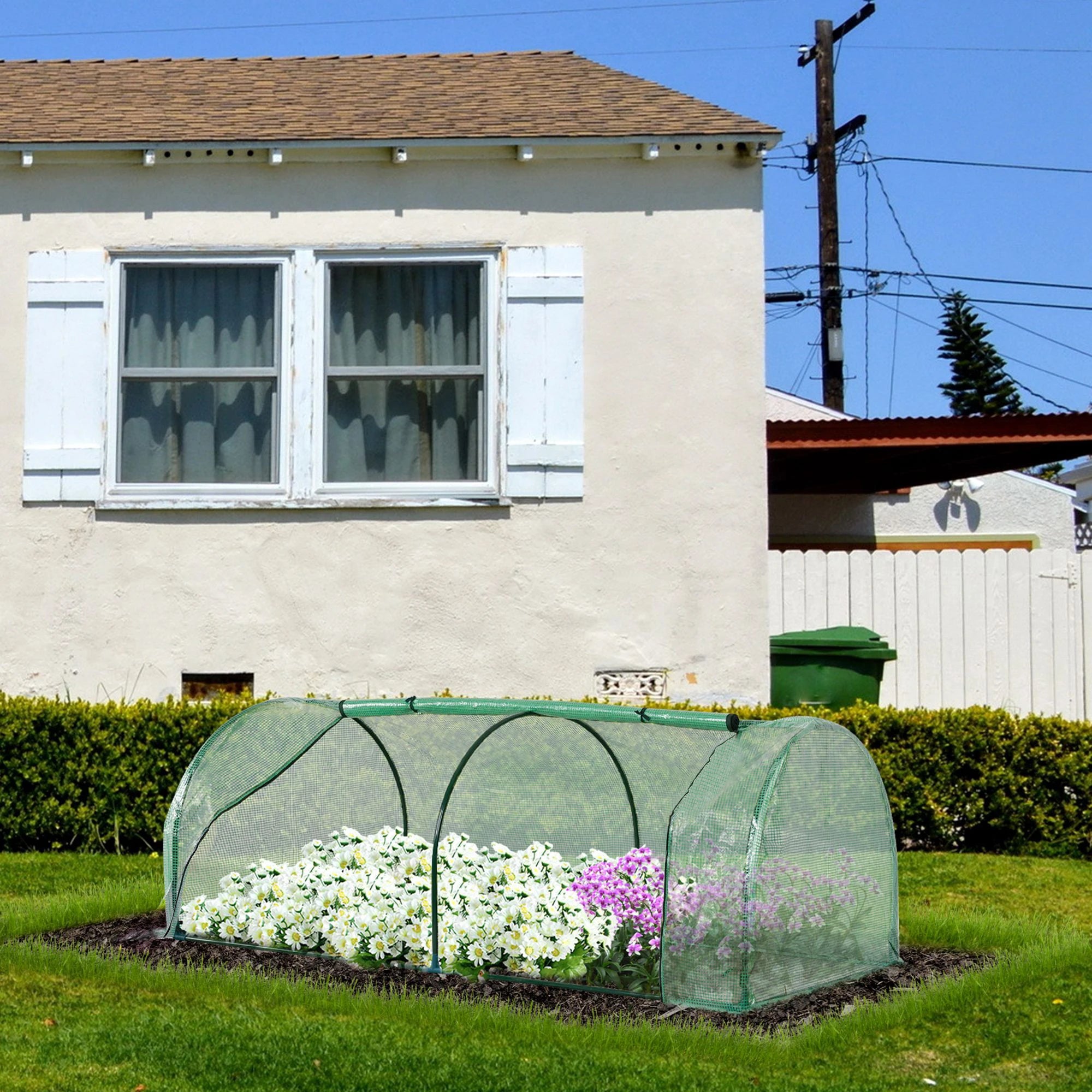 2 x 1m Tunnel Greenhouse with Roll-Up Zipped Door, 140gsm PE Cover and Powder-Coated Steel Frame