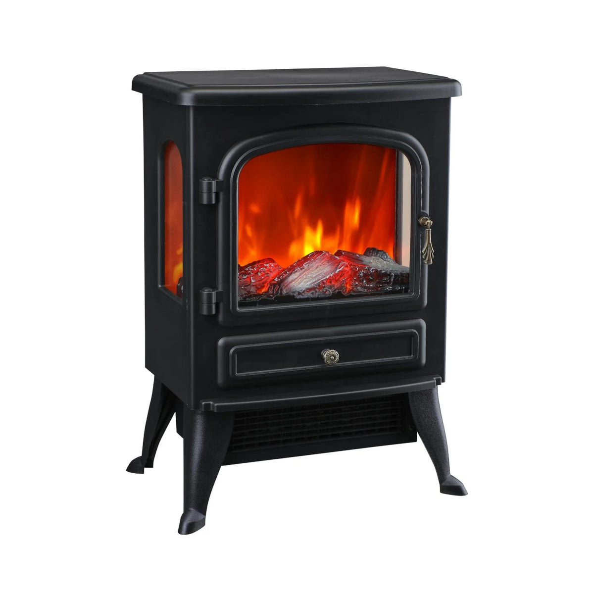 Freestanding Electric Fireplace Stove with Flame Effect, Thermostat and Overheat Protection