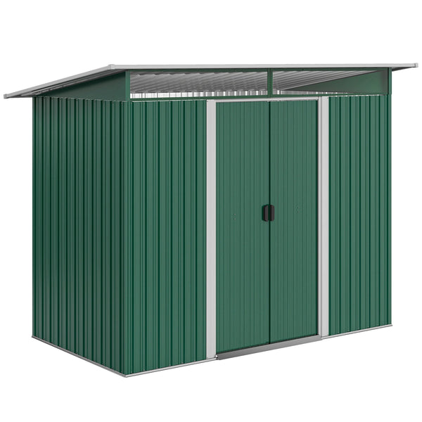 8.5 x 4.4ft Metal Garden Shed with Sliding Lockable Doors and Vents, Green